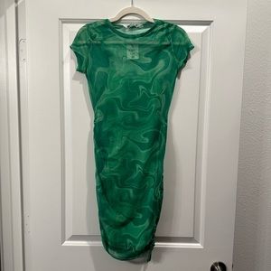 Green Retro Patterned Dress with Slip size S